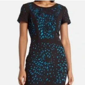 FOCUS BY SHANI BLACK TURQUOISE LASER CUT RUFFLE HEM DRESS sz 14